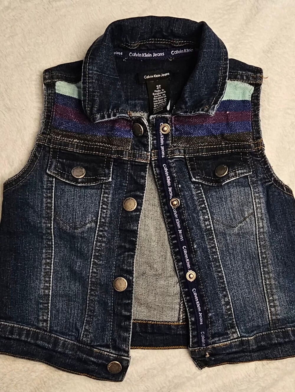 3T Calvin Klein Jeans Dark Blue Serape Upcycled Denim Vest